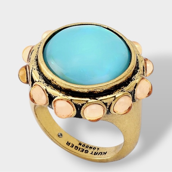 Kurt Geiger Jewelry - Kurt Geiger 🪢NIB Turquoise Resin Cabochon Ring with Peach Accents